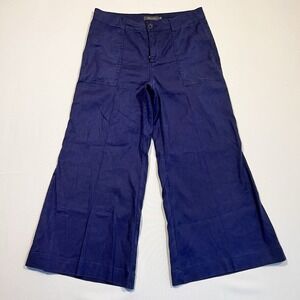 Anthropologie Level 99 Wide Leg Capri Pants Gaucho Linen Blend Navy Size 29
